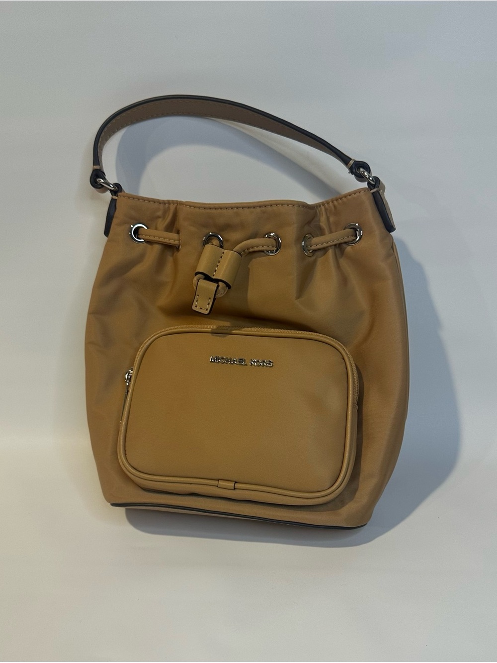 Michael Kors Camel Drawstring Hobo with Front Zip Pocket